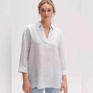 Opus Fengani Sky Preppy Blue 100% Linen Cotton Pullover Tunic Top Sz EU 38 US M